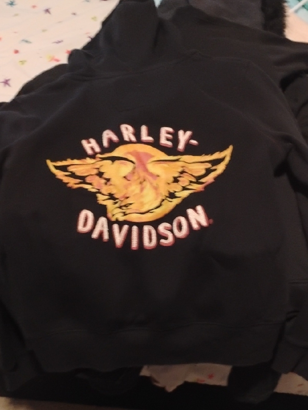 Harley-Davidson Black Hoodie with Yellow and Orange Winged Flame Logo